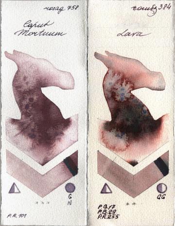 Rosa Gallery 758 Caput Mortuum vs Roman Szmal Aquarius 384 Lava watercolor swatch