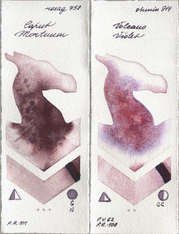 Rosa Gallery 758 Caput Mortuum vs Shminke Horadam Aquarell 914 Volcano Violet watercolor swatch