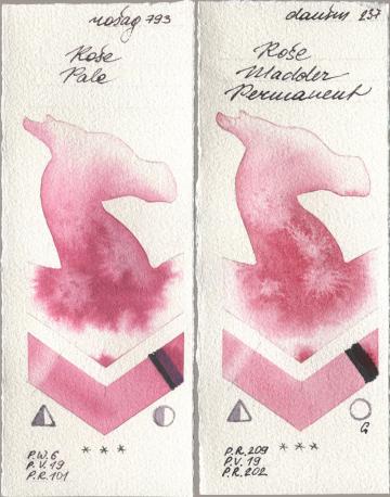 Rosa Gallery 793 Rose Pale, Daniel Smith 237 Rose Madder Permane watercolor swatch