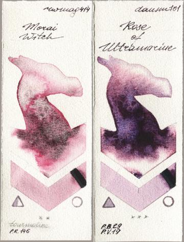 Rockwell 414 Morai Witch vs Daniel Smith 101 Rose of Ultramarine watercolor swatch