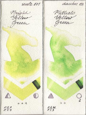 Sennelier l Aquarelle 871 Bright Yellow Green, Daniel Smith 124 Phthalo Yellow Gre watercolor swatch