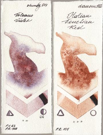 Shminke Horadam Aquarell 914 Volcano Violet vs Daniel Smith 122 Italian Venetian Red watercolor swatch