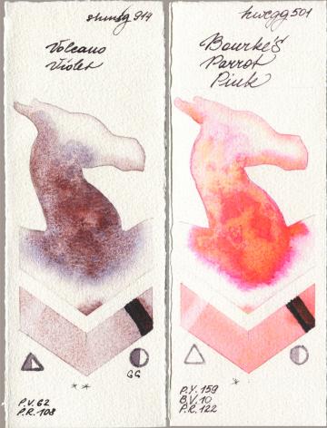 Shminke Horadam Aquarell 914 Volcano Violet vs Holbein Artists Watercolor 501 Bourkes Parrot Pink watercolor swatch