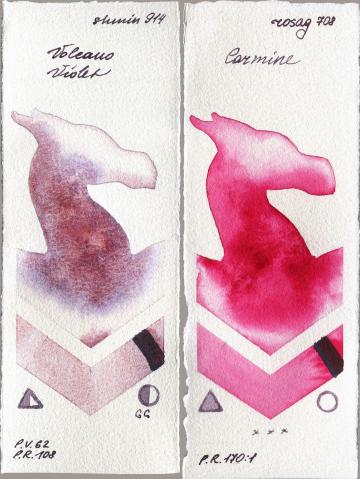Shminke Horadam Aquarell 914 Volcano Violet vs Rosa Gallery 708 Carmine watercolor swatch