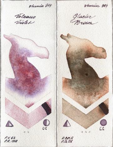 Shminke Horadam Aquarell 914 Volcano Violet vs 964 Glacier Brown watercolor swatch