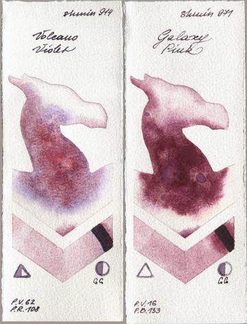 Shminke Horadam Aquarell 914 Volcano Violet vs 971 Galaxy Pink watercolor swatch