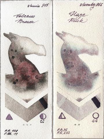Shminke Horadam Aquarell 915 Volcano Brown vs 966 Haze Pink watercolor swatch