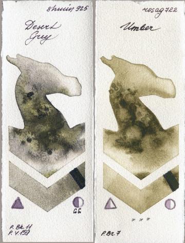 Shminke Horadam Aquarell 925 Desert Grey vs Rosa Gallery 722 Umber watercolor swatch