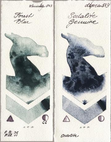 Shminke Horadam Aquarell 943 Forest Blue vs Daniel Smith 179 Sodalite Genuine watercolor swatch