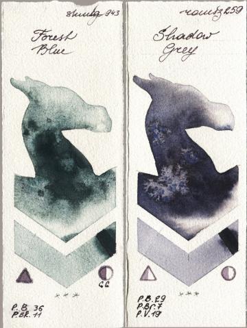 Shminke Horadam Aquarell 943 Forest Blue vs Roman Szmal Aquarius 259 Shadow Grey watercolor swatch
