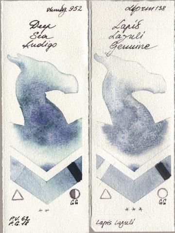 Shminke Horadam Aquarell 952 Deep Sea Indigo, Daniel Smith 138 Lapis Lazuli Genui watercolor swatch