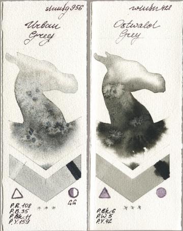 Shminke Horadam Aquarell 956 Urban Grey vs Winsor & Newton Professional 428 Ostwald Grey watercolor swatch