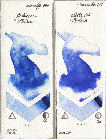 Shminke Horadam Aquarell 961 Glacier Blue, Royal Talens Rembrandt Watercolour 511 Cobalt Bl watercolor swatch