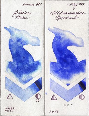 Shminke Horadam Aquarell 961 Glacier Blue vs Rosa Gallery 777 Ultramarine Spectral watercolor swatch