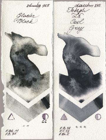 Shminke Horadam Aquarell 965 Glacier Black, Daniel Smith 245 Joseph Zs Cool Gr watercolor swatch