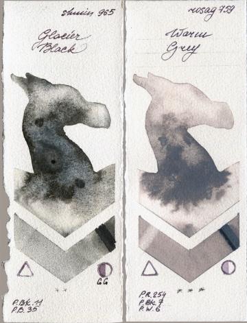 Shminke Horadam Aquarell 965 Glacier Black vs Rosa Gallery 759 Warm Grey watercolor swatch