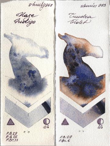 Shminke Horadam Aquarell 968 Haze Indigo vs 983 Tundra Violet watercolor swatch
