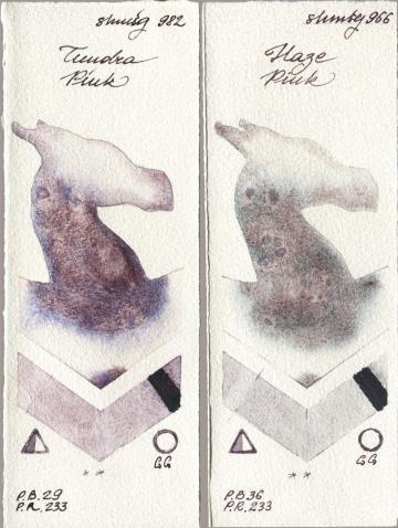 Shminke Horadam Aquarell 982 Tundra Pink, 966 Haze Pi watercolor swatch