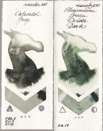 Winsor & Newton Professional 428 Ostwald Grey vs Roman Szmal Aquarius 270 Chromium Green Oxide Dark watercolor swatch
