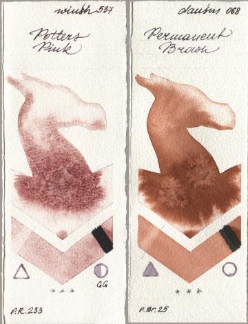 Winsor & Newton Professional 537 Potters Pink, Daniel Smith 068 Permanent Bro watercolor swatch