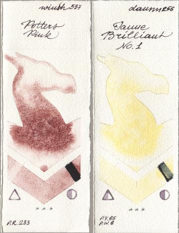 Winsor & Newton Professional 537 Potters Pink vs Daniel Smith 256 Jaune Brilliant No 1 watercolor swatch