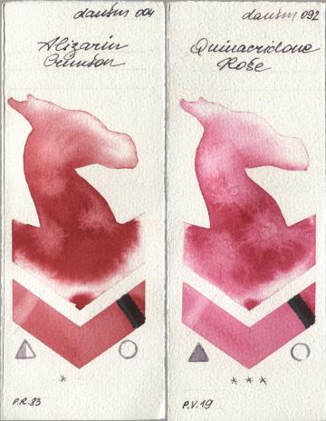 Daniel Smith 004 Alizarin Crimson, 092 Quinacridone Ro watercolor swatch