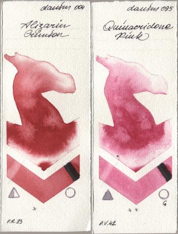 Daniel Smith 004 Alizarin Crimson, 095 Quinacridone Pi watercolor swatch