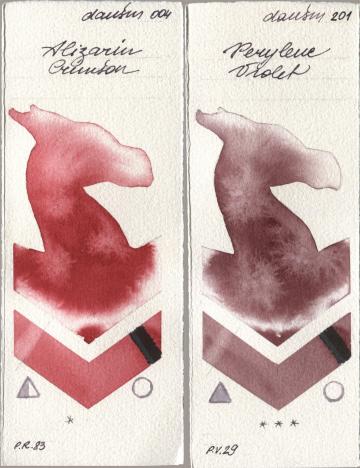 Daniel Smith 004 Alizarin Crimson, 201 Perylene Viol watercolor swatch