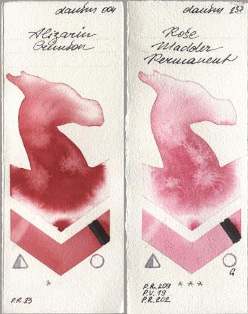 Daniel Smith 004 Alizarin Crimson, 237 Rose Madder Permane watercolor swatch