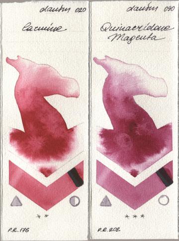 Daniel Smith 020 Carmine, 090 Quinacridone Magen watercolor swatch