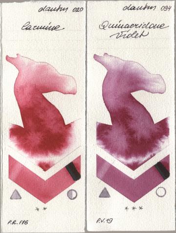 Daniel Smith 020 Carmine, 094 Quinacridone Viol watercolor swatch