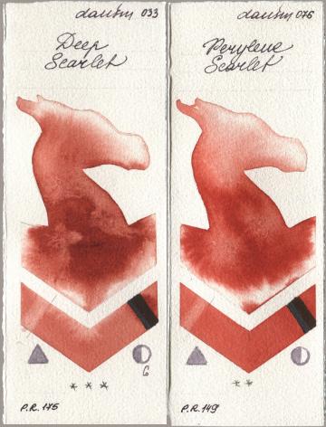 Daniel Smith 033 Deep Scarlet, 076 Perylene Scarl watercolor swatch