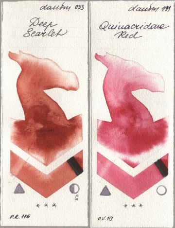 Daniel Smith 033 Deep Scarlet, 091 Quinacridone R watercolor swatch