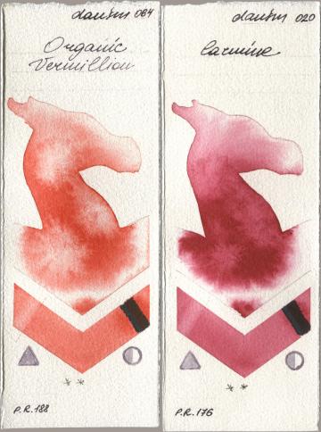 Daniel Smith 064 Organic Vermilion, 020 Carmi watercolor swatch