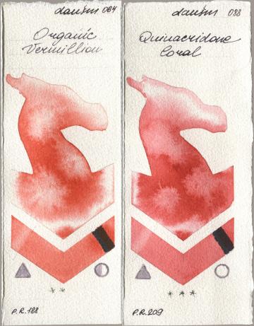 Daniel Smith 064 Organic Vermilion, 088 Quinacridone Cor watercolor swatch