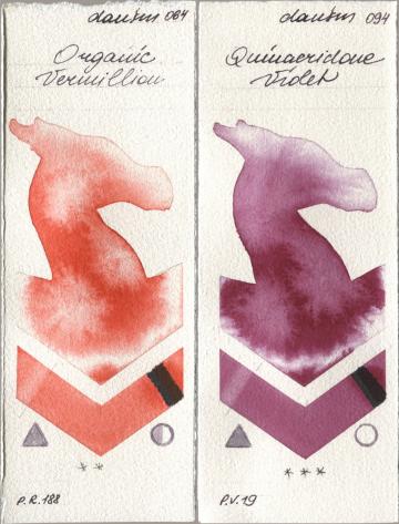 Daniel Smith 064 Organic Vermilion, 094 Quinacridone Viol watercolor swatch