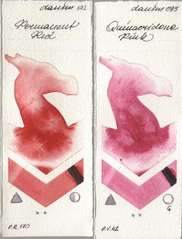 Daniel Smith 072 Permanent Red, 095 Quinacridone Pi watercolor swatch