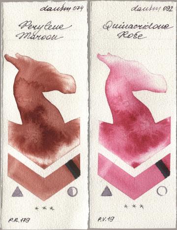Daniel Smith 074 Perylene Maroon, 092 Quinacridone Ro watercolor swatch