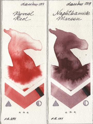 Daniel Smith 084 Pyrrol Red, 059 Naphthamide Maro watercolor swatch
