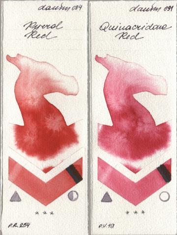 Daniel Smith 084 Pyrrol Red, 091 Quinacridone R watercolor swatch