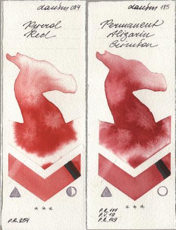 Daniel Smith 084 Pyrrol Red, 185 Permanent Alizarin Crims watercolor swatch