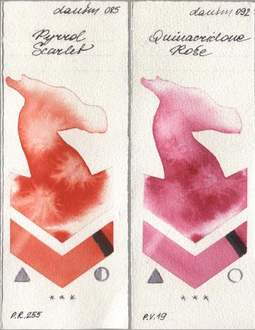 Daniel Smith 085 Pyrrol Scarlet, 092 Quinacridone Ro watercolor swatch
