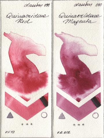 Daniel Smith 091 Quinacridone Red, 090 Quinacridone Magen watercolor swatch