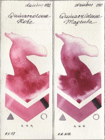 Daniel Smith 092 Quinacridone Rose, 090 Quinacridone Magen watercolor swatch