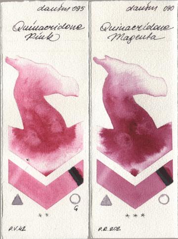 Daniel Smith 095 Quinacridone Pink, 090 Quinacridone Magen watercolor swatch