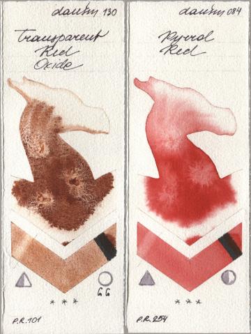 Daniel Smith 130 Transparent Red Oxide, 084 Pyrrol R watercolor swatch
