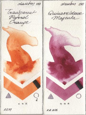 Daniel Smith 187 Transparent Pyrrol Orange, 090 Quinacridone Magen watercolor swatch