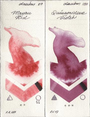 Daniel Smith 217 Mayan Red, 094 Quinacridone Viol watercolor swatch