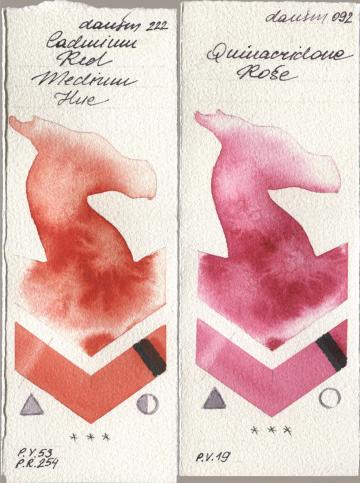 Daniel Smith 222 Cadmium Red Medium Hue, 092 Quinacridone Ro watercolor swatch