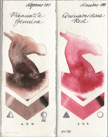 Daniel Smith 191 Piemontite Genuine, 091 Quinacridone R watercolor swatch